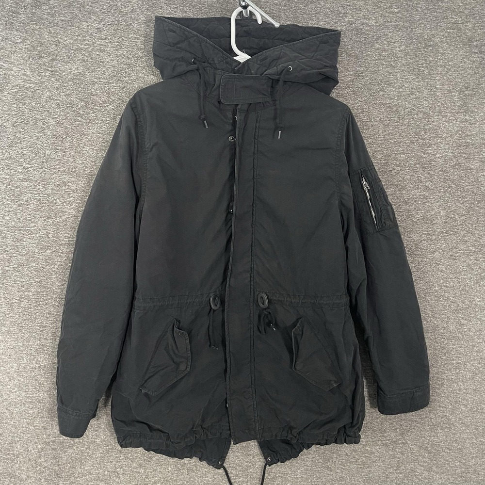 Alpha Industries Parka Coat Womens Medium Black M-65 Fishtail Hooded Insulated